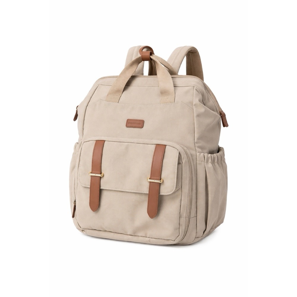 Mommore Diaper Bag Backpack Gray Brown Leather Trim Baby Travel‎ Tote Bag